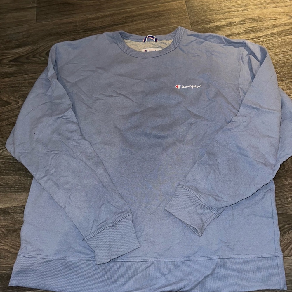 Champion Blue Crewneck Sweater with Ribbed Neckline